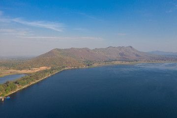 Mountain landscape, lake and mountain range, large panorama, Cambodia