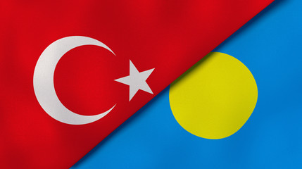 The flags of Turkey and Palau. News, reportage, business background. 3d illustration