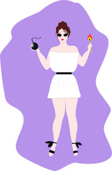 Pillow dress challenge plump girl holding round bomb and fire match wearing sunglasses