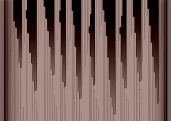 Geometric abstraction, horizontal background, rhythmic, with vertical dark wide and thin stripes that descend from top to bottom, similar on chip or microcircuit, monochrome, in shades of brown.