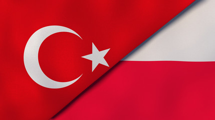 The flags of Turkey and Poland. News, reportage, business background. 3d illustration