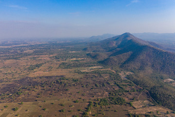 Mountain landscape, lake and mountain range, large panorama, Cambodia