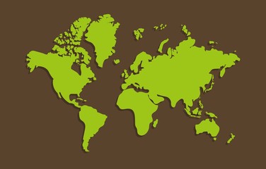 Simplified world maps. Generalized, round corners green world maps. Isolated vector on brown background.