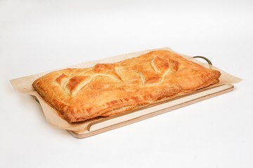 a piece of fish pie on a white background