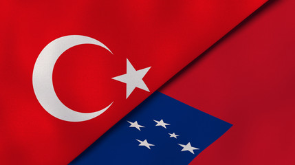 Obraz premium The flags of Turkey and Samoa. News, reportage, business background. 3d illustration