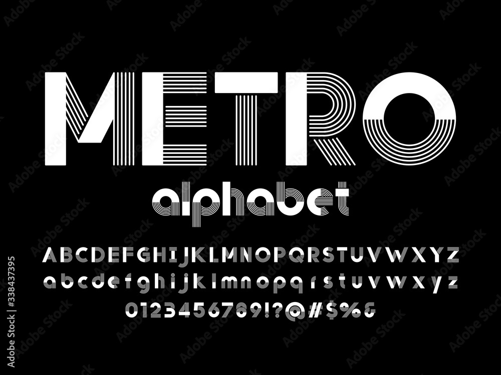 Fototapete modern line style alphabet design with uppercase, lowercase, numbers and symbols