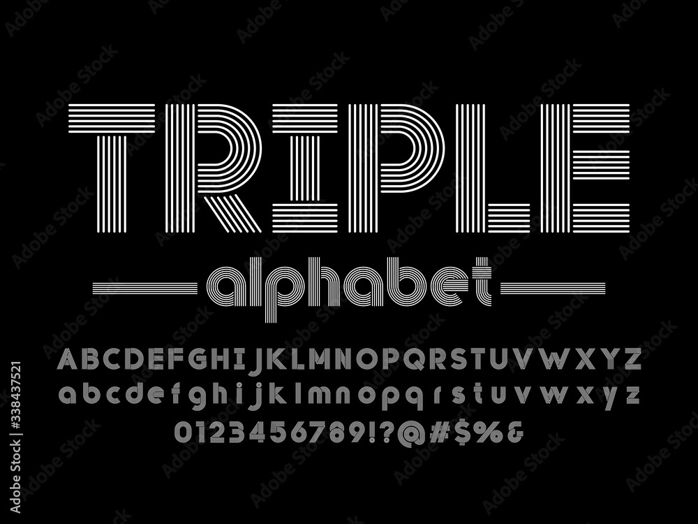 Fototapete modern multiple line style alphabet design with uppercase, lowercase, numbers and symbols