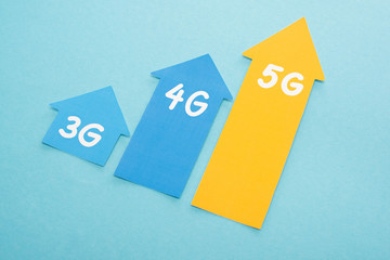 3g, 4g and 5g arrows on blue background