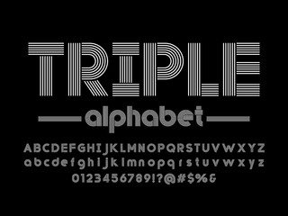 modern multiple line style alphabet design with uppercase, lowercase, numbers and symbols
