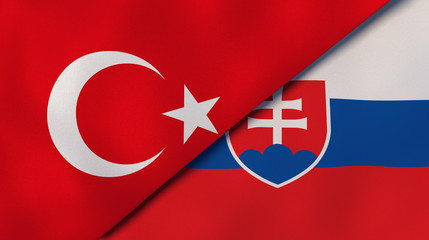 Obraz premium The flags of Turkey and Slovakia. News, reportage, business background. 3d illustration