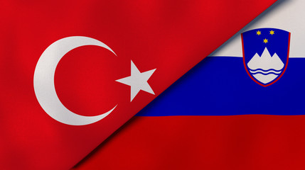 The flags of Turkey and Slovenia. News, reportage, business background. 3d illustration