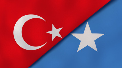 The flags of Turkey and Somalia. News, reportage, business background. 3d illustration