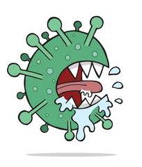 Hand drawn vector illustration of Wuhan corona virus, covid-19, monster.