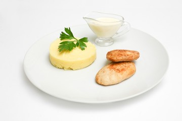puree cutlet sauce white background