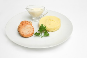 puree cutlet sauce white background