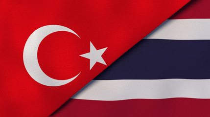The flags of Turkey and Thailand. News, reportage, business background. 3d illustration