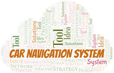 Car Navigation System typography vector word cloud.