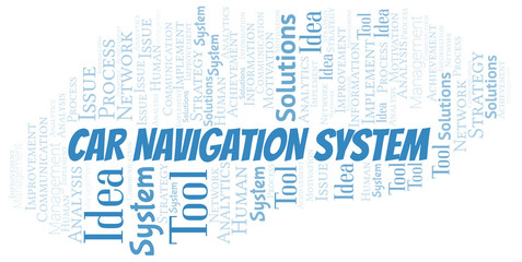 Car Navigation System typography vector word cloud.