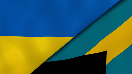 The flags of Ukraine and Bahamas. News, reportage, business background. 3d illustration