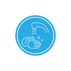 clean hands concept. wash hands icon. Stop spreading coronavirus vector symbol on round blue background