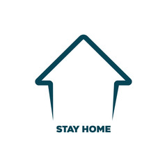 stay home text banner. home icon silhouette