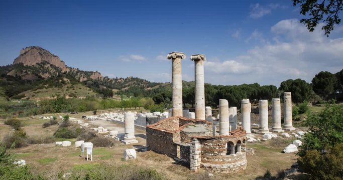 The Temple Of Artemis At Sardis. Salihli, Manisa - TURKEY. 4K Timelapse