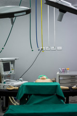 equipment and medical devices in modern operating room take and model the wounded.