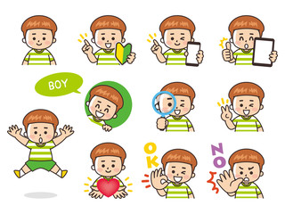男の子バリエーション　初心者マーク　スマートフォン　タブレット　虫眼鏡　ハート　OK　NO
