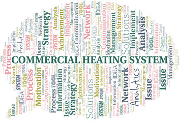 Commercial Heating System typography vector word cloud.