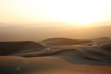 Fototapeta na wymiar Sunset over Ica Desert, Close to Huacachina Oasis. Ica, Peru.