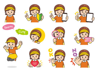 運動する女性バリエーション　初心者マーク　スマートフォン　タブレット　虫眼鏡　クレジットカード　ハート　OK　NO