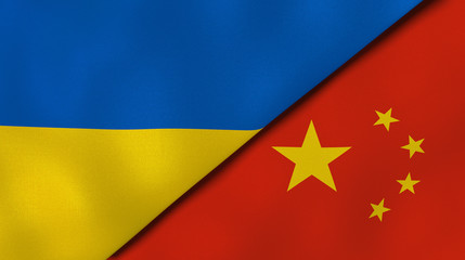 The flags of Ukraine and China. News, reportage, business background. 3d illustration