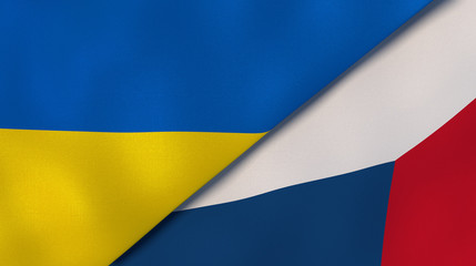 The flags of Ukraine and Czech Republic. News, reportage, business background. 3d illustration