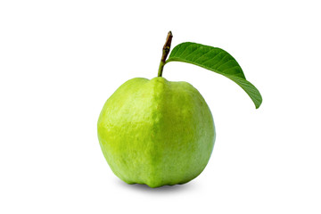 Guava, fruits and guava leaves, fruits with high vitamin C help strengthen the immune system, separated on a white background.
