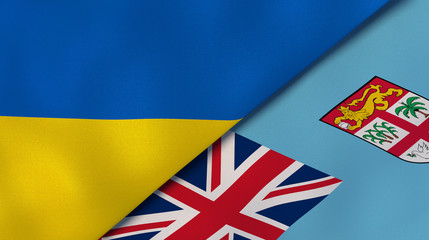 The flags of Ukraine and Fiji. News, reportage, business background. 3d illustration