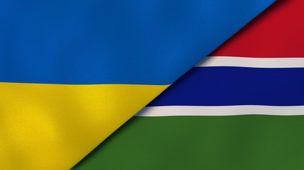 The flags of Ukraine and Gambia. News, reportage, business background. 3d illustration