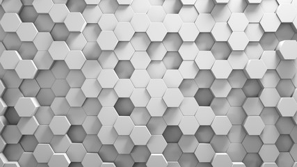 Abstract background, white geometric hexagonal wallpaper. Honeycomb hexagonal 3d render 