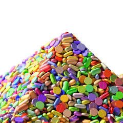 A pyramid of colorful medication and pills 3d render
