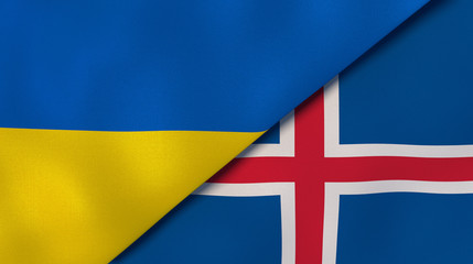 The flags of Ukraine and Iceland. News, reportage, business background. 3d illustration