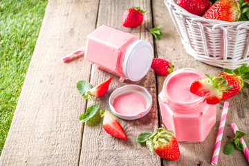 Strawberry milkshake in bottles