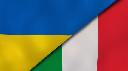 The flags of Ukraine and Italy. News, reportage, business background. 3d illustration