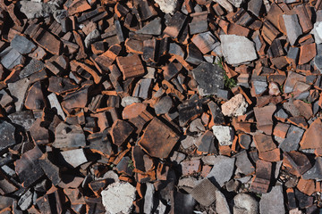 red broken tiles, slate on the ground, path