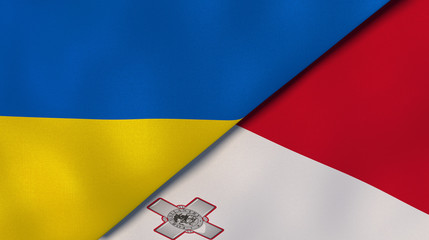 The flags of Ukraine and Malta. News, reportage, business background. 3d illustration