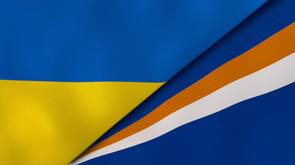The flags of Ukraine and Marshall Islands. News, reportage, business background. 3d illustration
