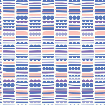Blue and pink irregular shapes stacked in vertical stripes. Pattern for backgrounds, fabric, wrapping, textile, wallpaper, apparel. Vector illustration