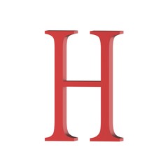 3D rendering red alphabet H isolated on white background