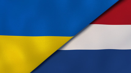 The flags of Ukraine and Netherlands. News, reportage, business background. 3d illustration