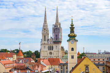 Fototapeta na wymiar Zagreb Cathedral, the tallest building in Croatia