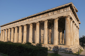 Fototapeta premium Temple of Hephaestus (Hephaisteion) - well-preserved Greek temple. Temple of Hephaestus is Doric peripheral temple; located at north-west side of Athens Agora on top of Agoraios Kolonos hill. Greece.