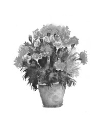 Aquarelle painting of Vintage pot flower sketch art illustration